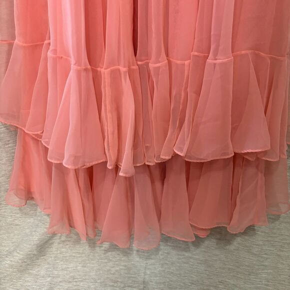 Vintage 1960s Jack Bryan Gown Peach Chiffon Belted Maxi Dress - size 10 - Picture 4 of 16